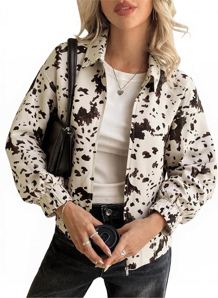 Cicy Bell Womens Floral Zip Up Bomber Jackets Cropped Long Sleeve Denim Coats Trendy Casual Colla... | Amazon (US)