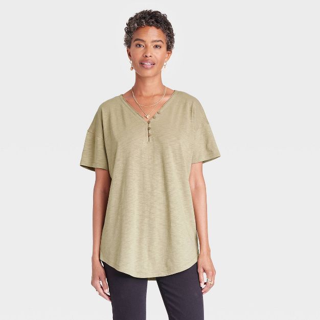 Women's Short Sleeve Essential Henley Tunic T-Shirt - Knox Rose™ | Target