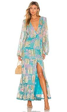 HEMANT AND NANDITA Xari Ruched Maxi Dress in Cyan from Revolve.com | Revolve Clothing (Global)