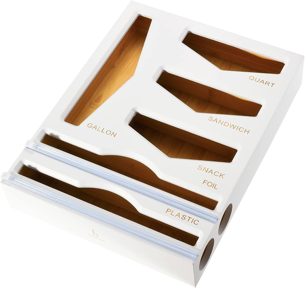 Cozee Bay Bamboo Food Bag Organizer with Foil and Plastic Wrap Organizer, Kitchen Drawer Organize... | Amazon (US)