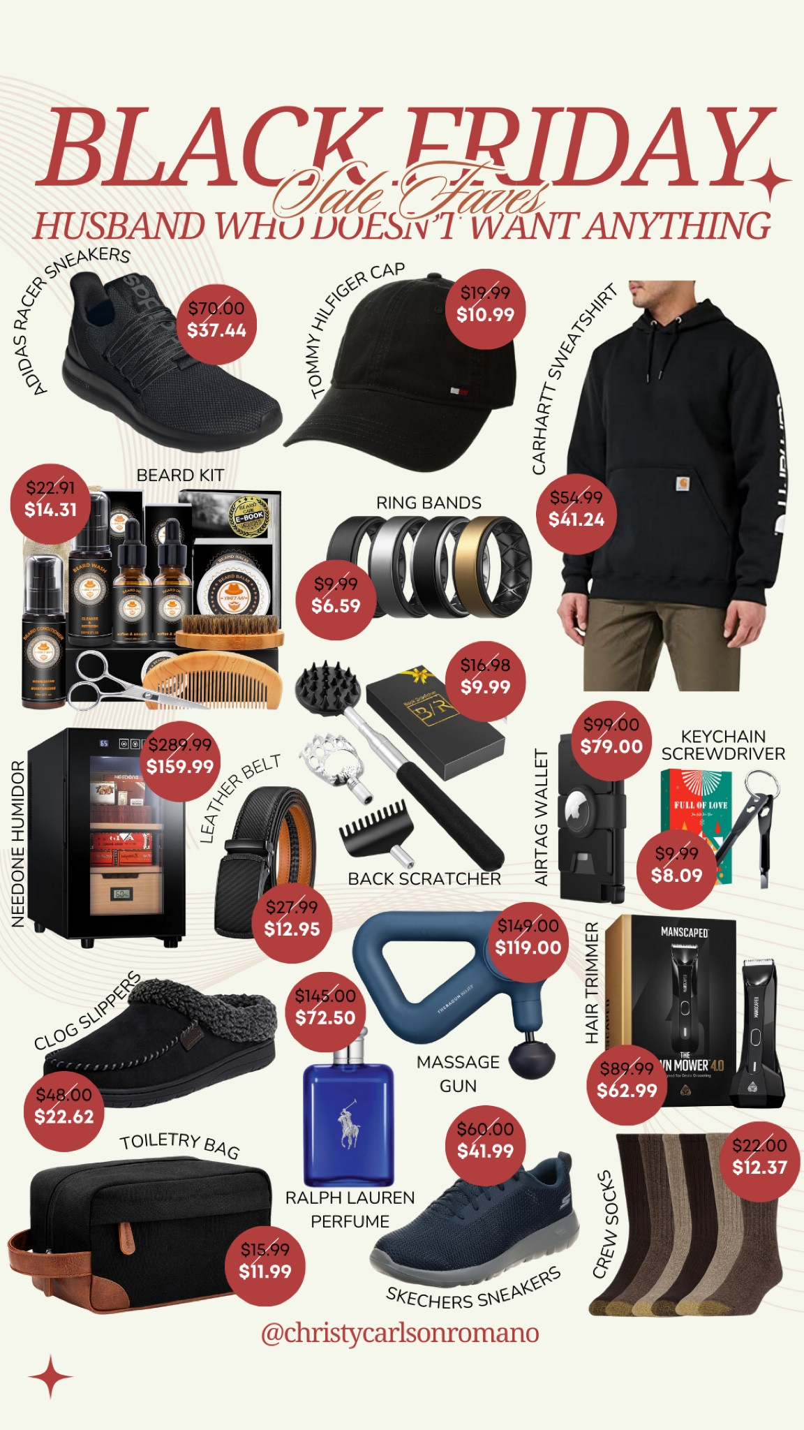 Curated a list of gift items for the husbands who always says they don’t want anything from Amazon's Black Friday sale! Surprise him with a Carhartt sweatshirt, new running shoes, leather belts, grooming kits, AirTag wallet, TheraGun massage gun, electric hair trimmer, and more!
#cyberweeksale #CreatorFavorites2024 #selfcare #mensfashion #shoeinspo #giftguideforhim #celebritygiftguide

#LTKGiftGuide #LTKCyberWeek #LTKSaleAlert