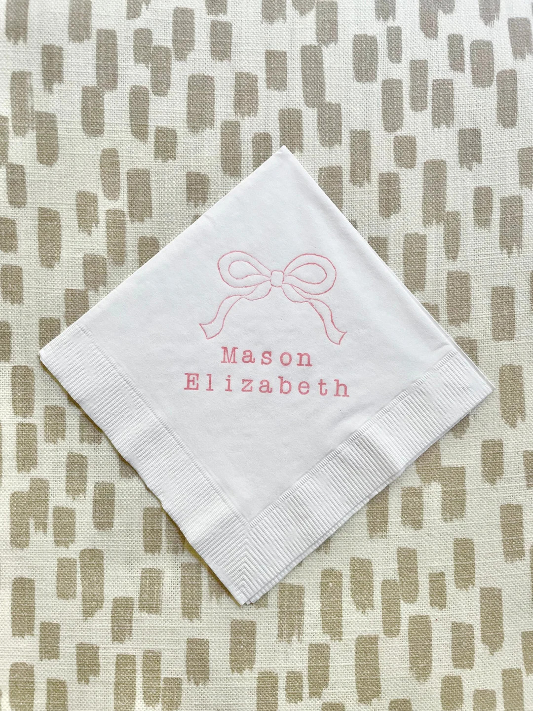 Personalized Baby Bow Ribbon Shower White Beverage Cocktail Napkins Baby Girl in Light Pink Ink S... | Etsy (US)
