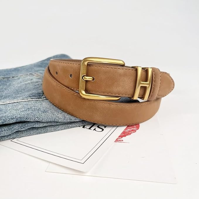 Womens Belt for Jeans Genuine Suede Leather Belt，Womens Skinny Belts for Pants Dresses | Amazon (US)