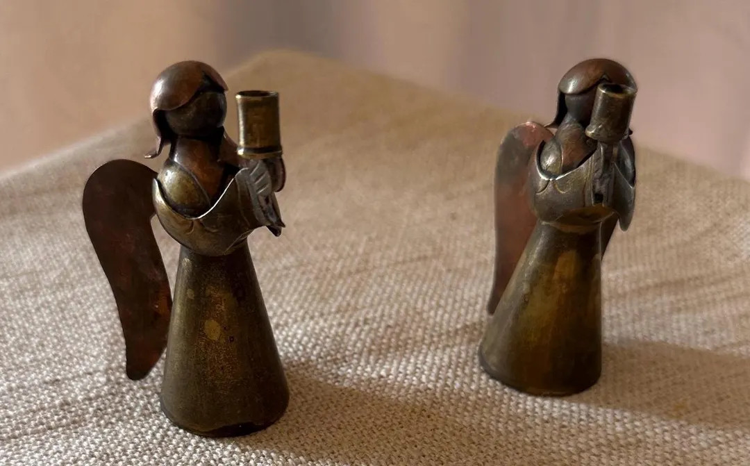 Small Brass Vintage Angel Candle Holders - Etsy | Etsy (US)