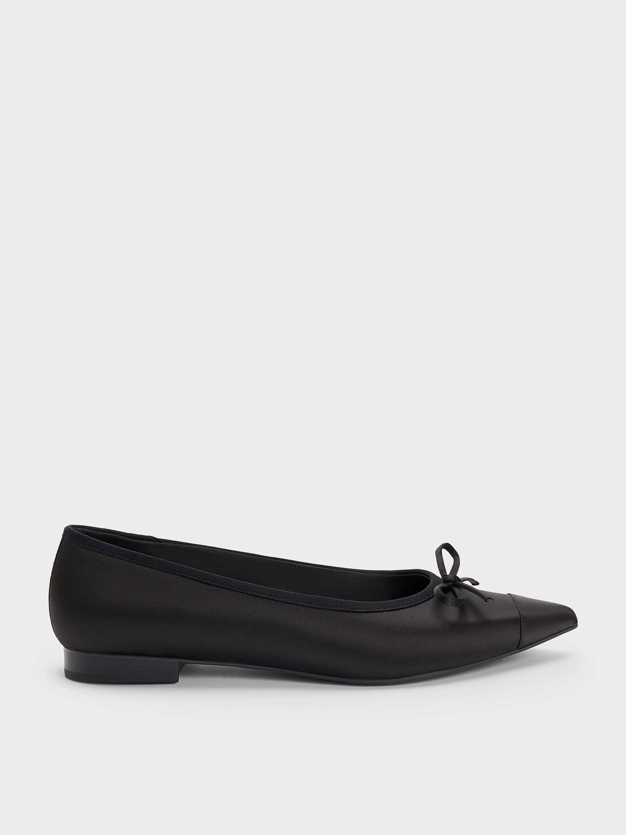 Black Textured Briella Satin Cap-Toe Flats | CHARLES & KEITH UK | Charles & Keith UK
