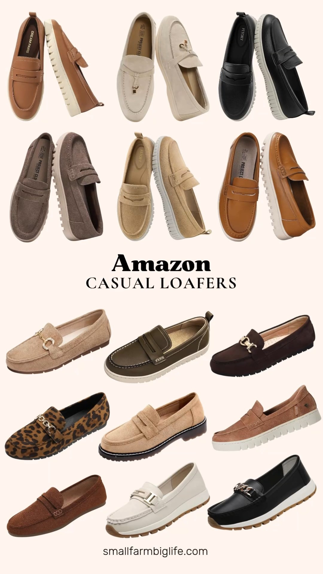 Casual loafers are the most versatile fall shoe and this edit rounds up the best comfortable slip on styles worth adding to your closet.

Starting with genuine leather: a light sand suede slip on loafer with a memory foam insole, a mushroom suede version of the same style, and a cognac genuine leather slip on loafer, all lightweight and non slip.

For penny loafers: a coffee brown suede business casual penny loafer, a dark khaki classic penny loafer with a leather sneaker sole, and a caramel brown faux suede penny loafer with a padded insole.

For platform and chunky styles: a black chunky vegan leather platform loafer, a camel suede version of the same platform style, a beige suede chunky platform moccasin, and a black chunky loafer with a gold chain detail.

Rounding it out is a light brown arch support loafer, a beige knit slip on loafer with a breathable mesh upper, a leopard print slip on loafer, a light brown Skechers hands free slip in, and a beige leather loafer with a buckle detail.

#casualloafers #pennyloafers #comfortableshoes #fallloafers #amazonfashionfinds 

 #LTKootd #LTKOver40 #LTKWorkwear
