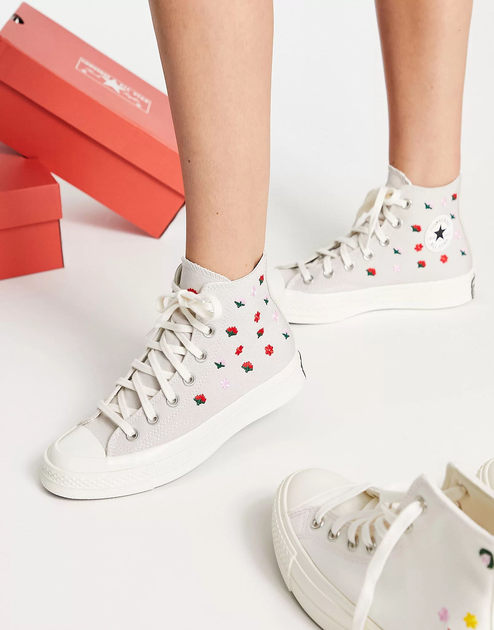 Converse Chuck 70 Hi Return To Festival embroidered canvas sneakers in desert sand | ASOS (Global)
