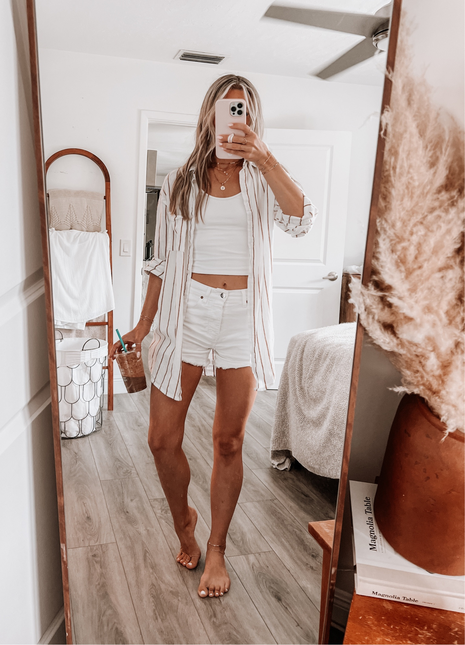 Anything goes in fashion. Transformed this sleep-shirt dress into a cute over shirt. Couldn’t turn down the white linen stripe, neutrals are always my go to. Paired with white denim shorts & a white cropped cami for the perfect summer look  

#LTKSeasonal #LTKstyletip #LTKunder50