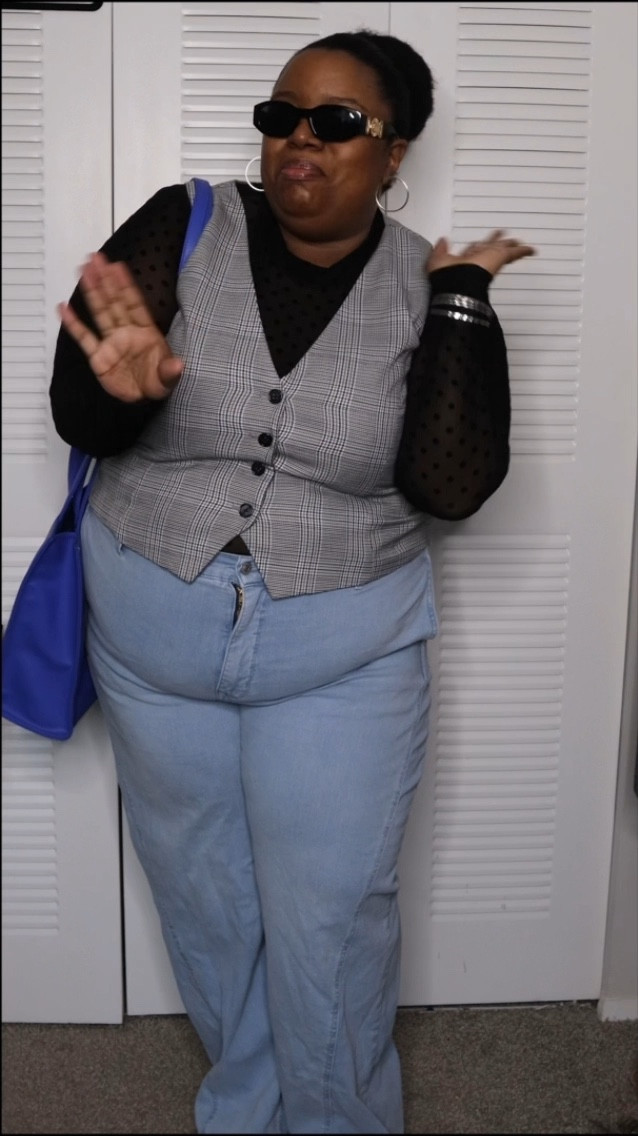 Business casual workwear outfit inspo. Eloquii vest / Rebdolls bodysuit / Walmart Jeans / Telfar Bag / Nike Dunks 

#LTKworkwear #LTKplussize #LTKstyletip