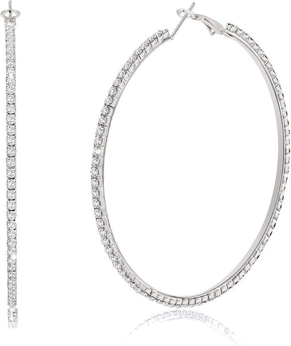 Large Hoop Earrings for Women Rhinestone Crystal Big Circle Hoops Stud Earrings Bridal Wedding Je... | Amazon (US)