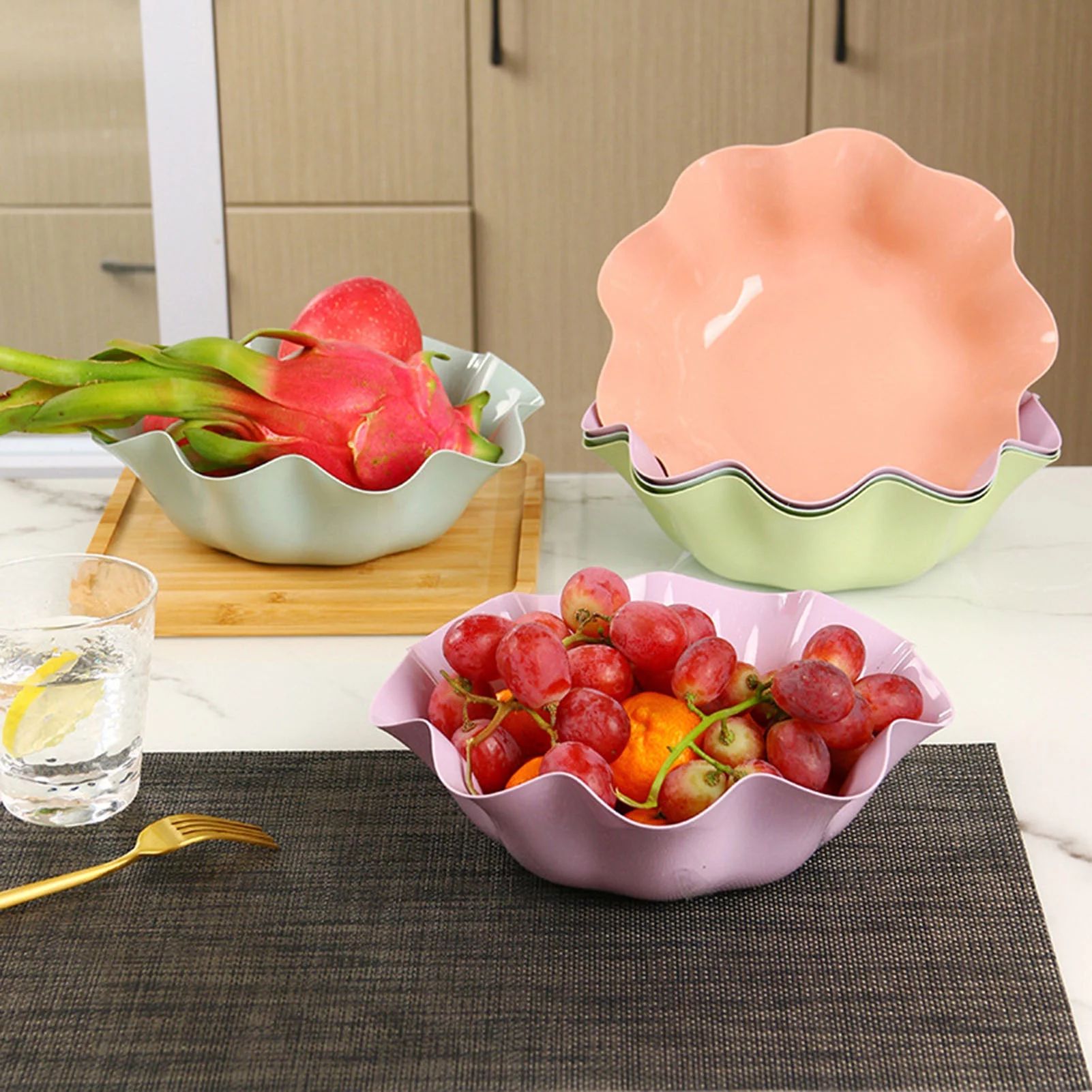 Hobeauty Snack Dish All-purpose Ruffled Design Plastic Non-slip Salad Kitchen Bowl for Office | Walmart (US)