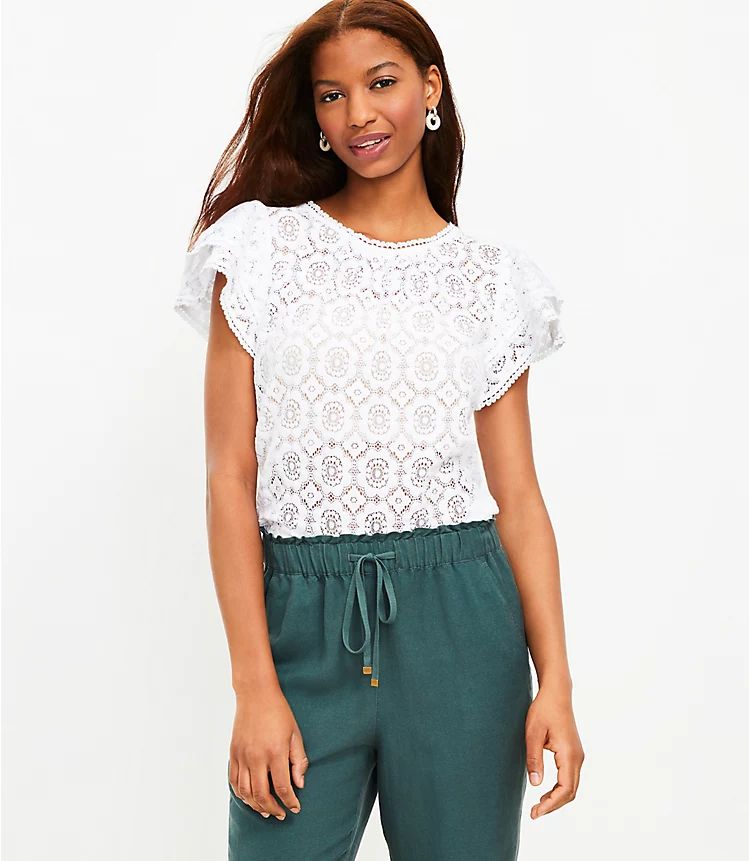 Floral Lace Flutter Sleeve Top | LOFT | LOFT