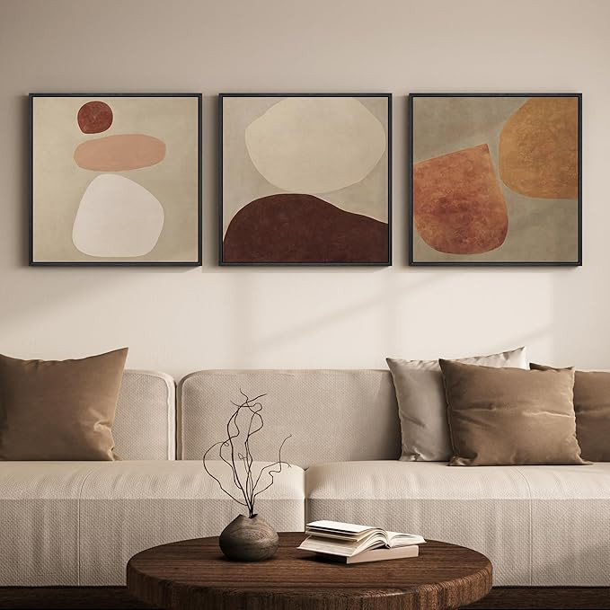Amazon.com: Large Framed Neutral Abstract Wall Art for Living Room, Mid Century Modern Canvas Pri... | Amazon (US)