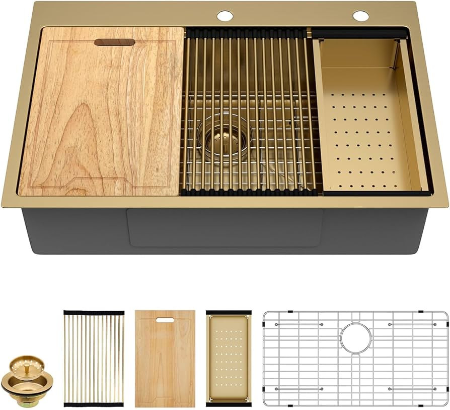 36 Inch Gold Kitchen Sink Workstation-Kichae 36x22 Drop In Kitchen Sinks 16 Gauge Stainless Steel... | Amazon (US)