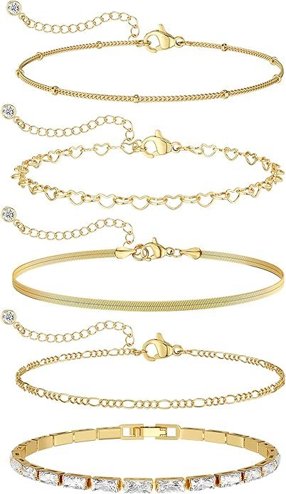 MBW Gold Bracelets for Women, 14K Dainty Gold Plated Stackable Bracelets for Women Trendy Gold Br... | Amazon (US)