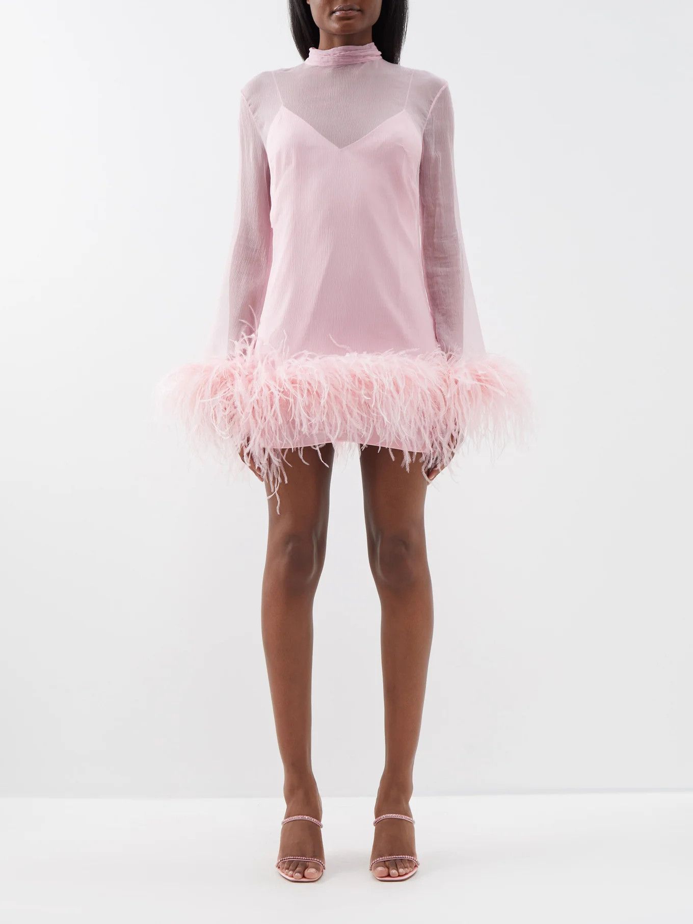 Gina Spirito feather-trim silk mini dress | Matches (UK)
