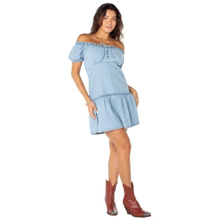 Celebrity Pink Women’s and Women s Plus Denim Mini Dress with Puff Sleeves Sizes XS-XXXL | Walmart (US)