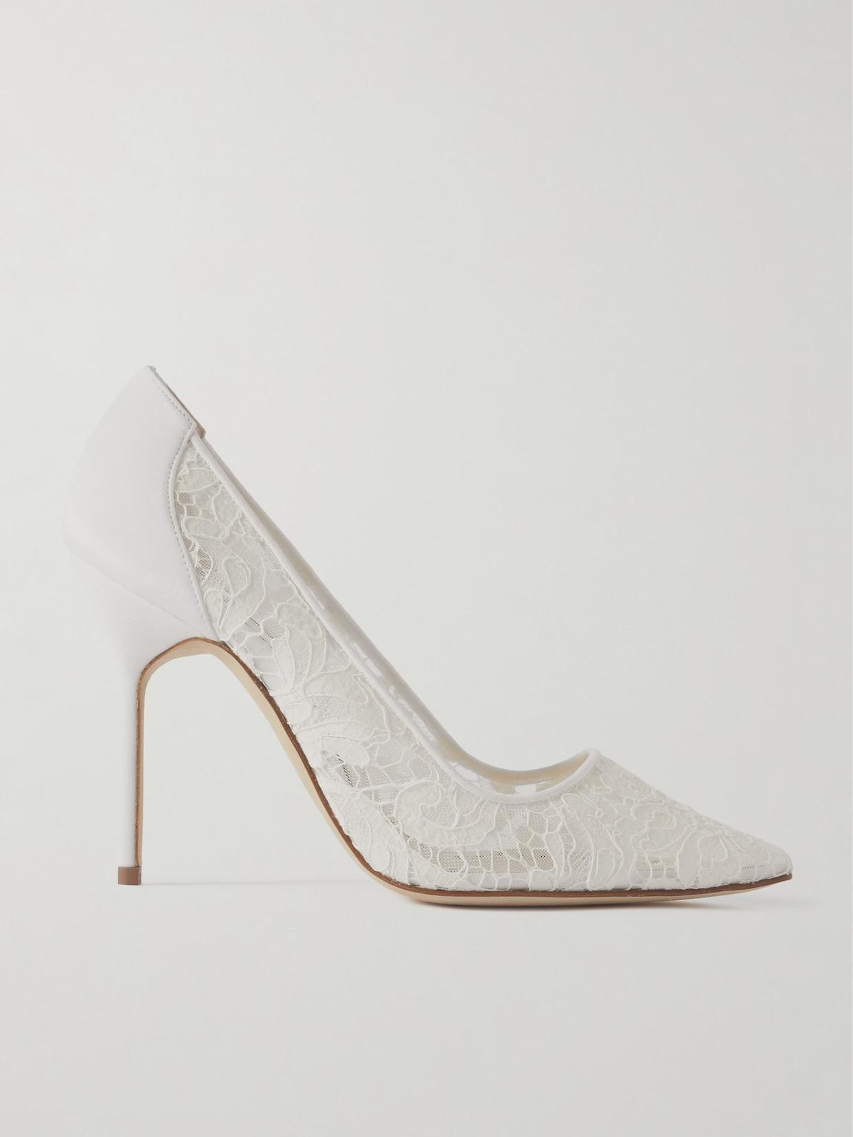 Manolo Blahnik - Bbla 105 Silk Satin-trimmed Corded Lace Pumps - Ivory | NET-A-PORTER (US)