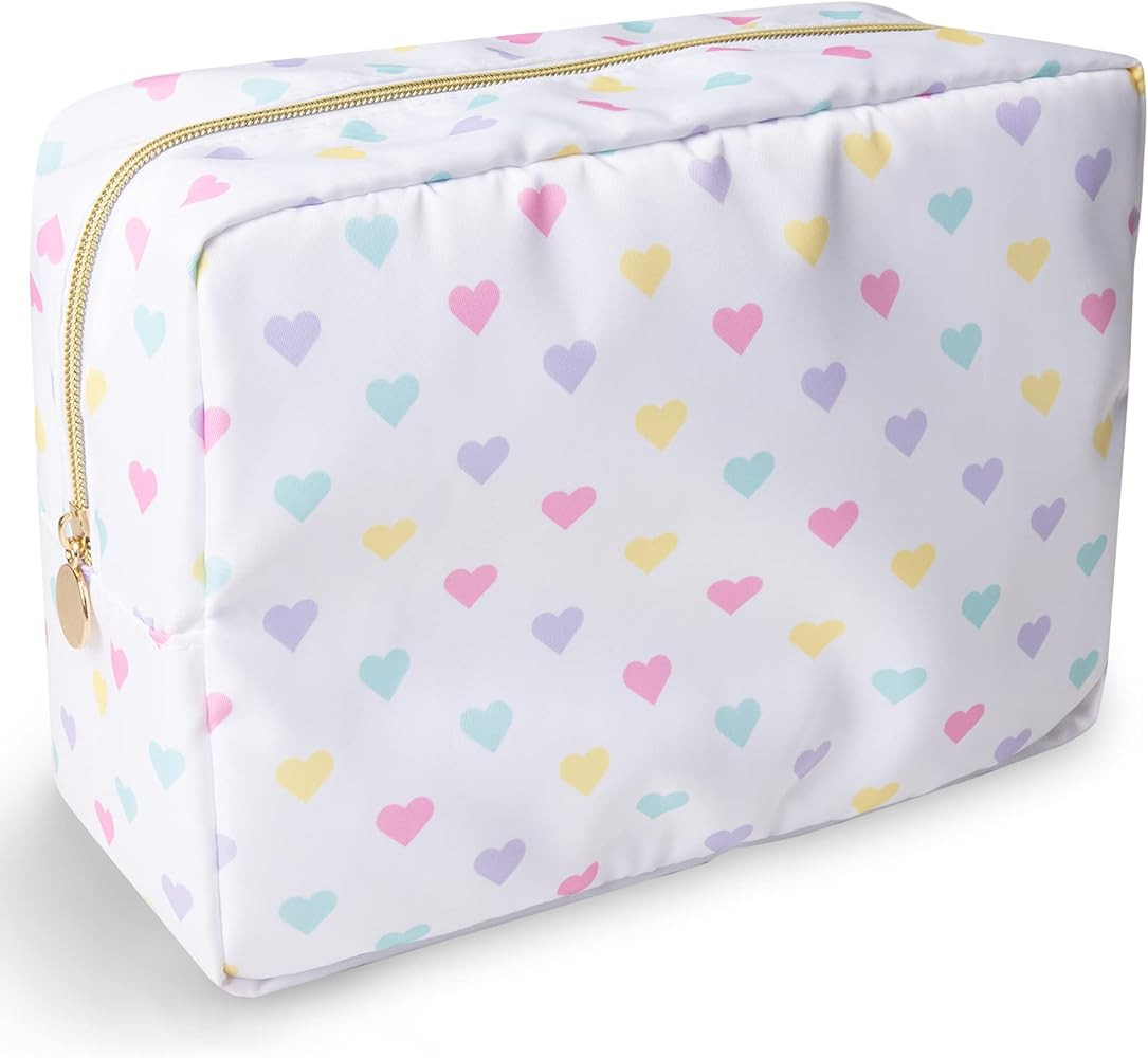 Nylon Large Makeup Bag Travel Cosmetic Bag Pouch, Big Preppy Makeup Bag Cute Cosmetic Zipper Pouc... | Amazon (US)