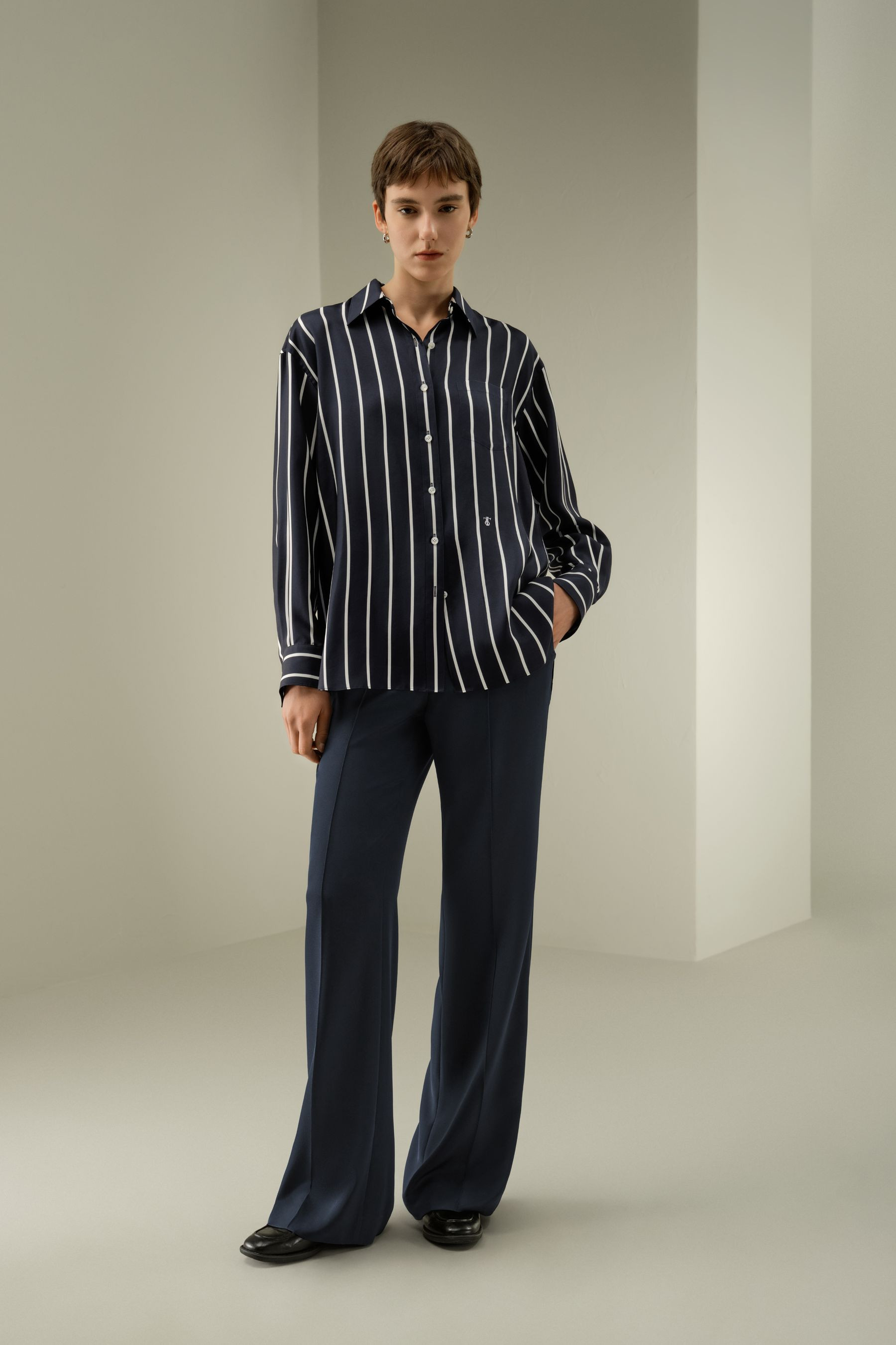 Silk Twill Striped Button-Down Shirt | LILYSILK