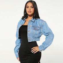 Womens Button Front Denim Jacket With Flap Pockets | SHEIN