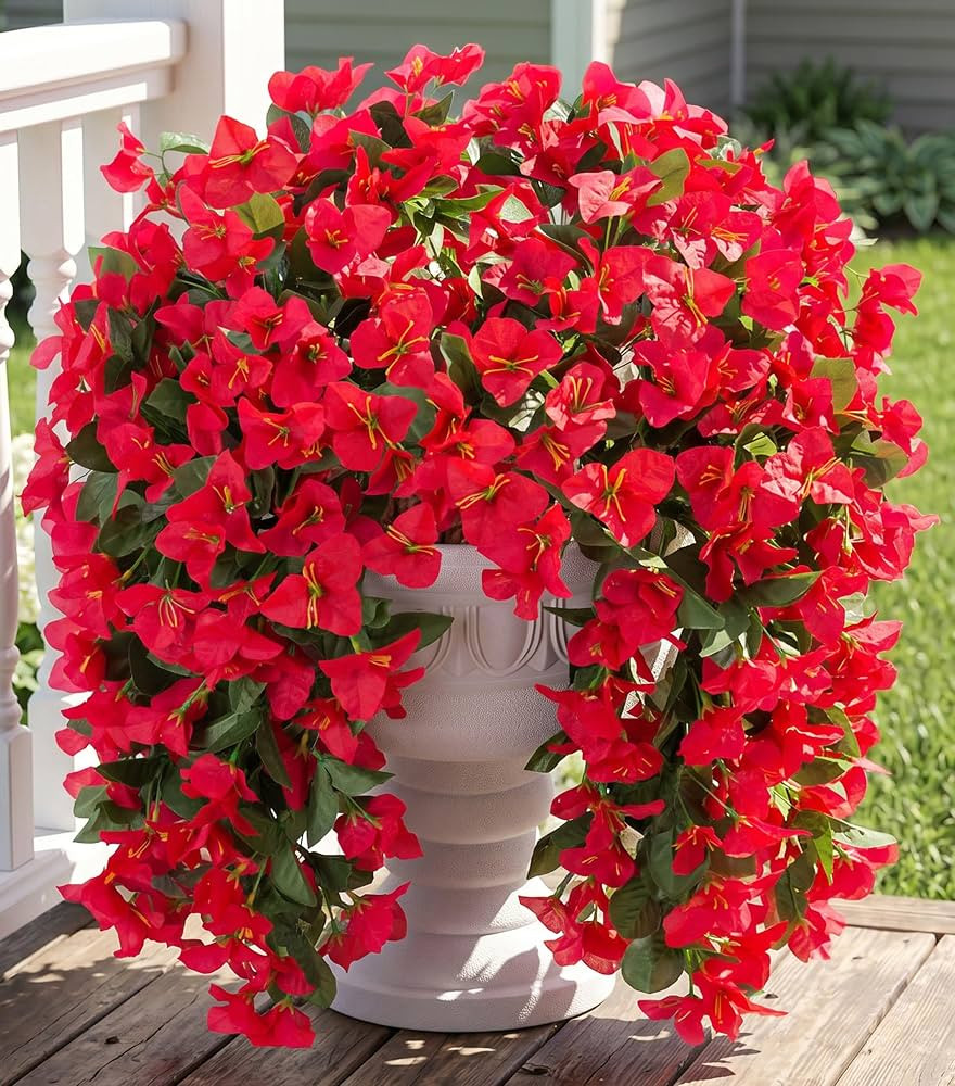 Faux Bougainvillea Artificial Flowers Plants for Outdoor Outside Decoration, 2 PCS Red Fake Flowe... | Amazon (US)