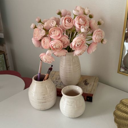 Romantic beauty aesthetic for a bedroom with these vases and pretty pink florals. 

#LTKstyletip #LTKhome #LTKfindsunder50