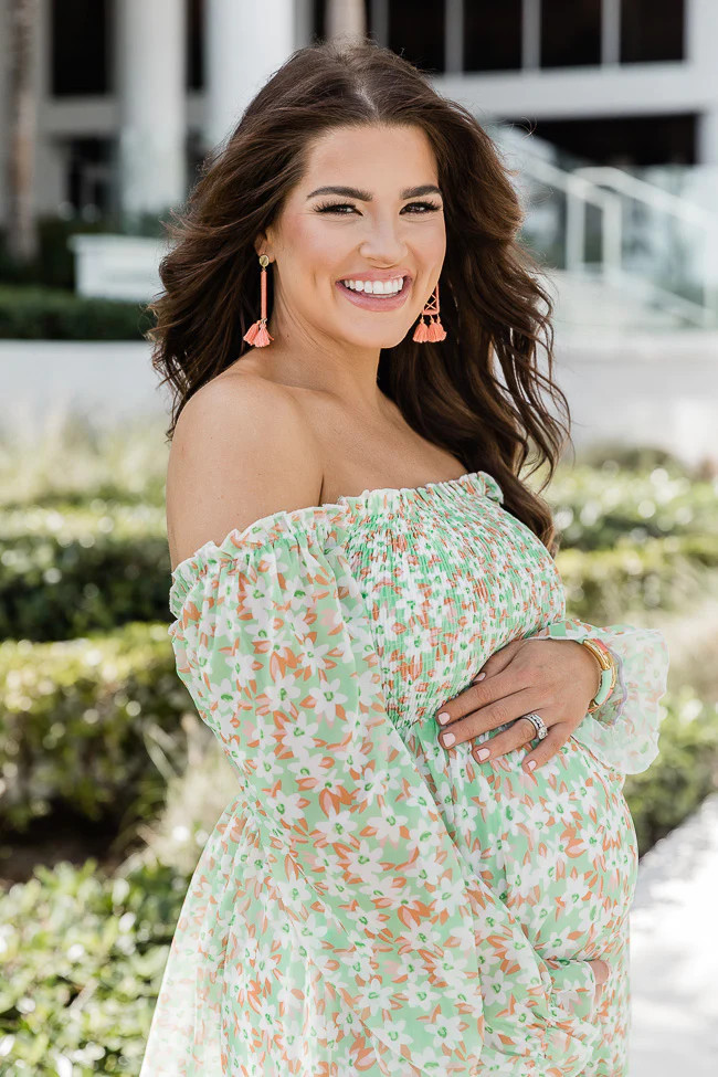 Spring Blessings Smocked Bust Green Floral Maxi Dress - Natalie Kennedy X Pink Lily | Pink Lily