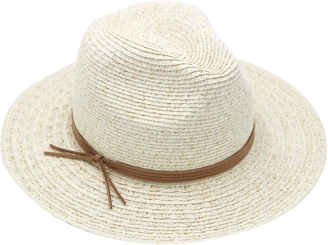 MORSTYLE Women Wide Brim Straw Panama Fedora Summer Beach Sun Hat UPF50+ Adjustable | Amazon (US)