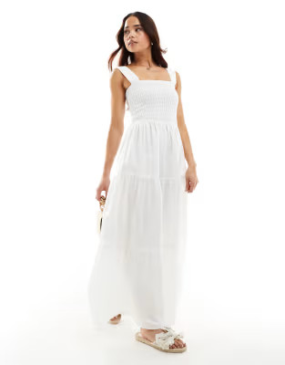 Esmee Exclusive shirred waist maxi summer dress in white | ASOS (Global)