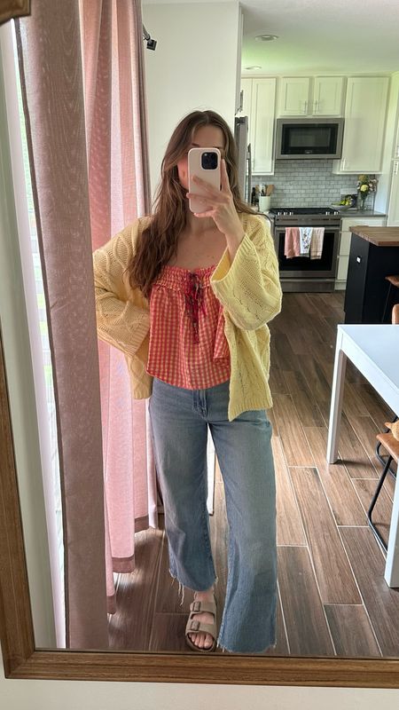 love this color combo💛 wearing a small in both the cardigan and tank
jeans tts and on sale right now! 

Spring outfit, summer outfit, mom outfit 

#LTKSeasonal #LTKxMadewell