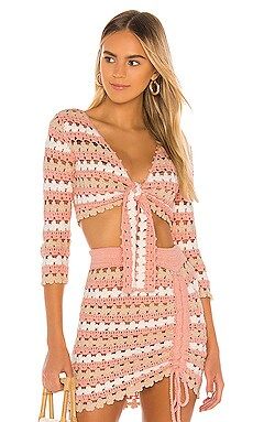 Lovers + Friends Plume Crochet Sweater in Strawberry Stripe from Revolve.com | Revolve Clothing (Global)
