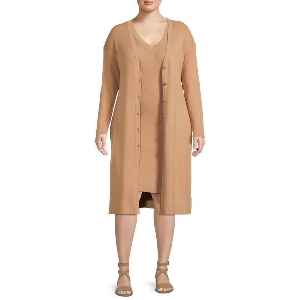 Terra & Sky Women's Plus Size Sweater Tank Dress and Cardigan Set - Walmart.com | Walmart (US)