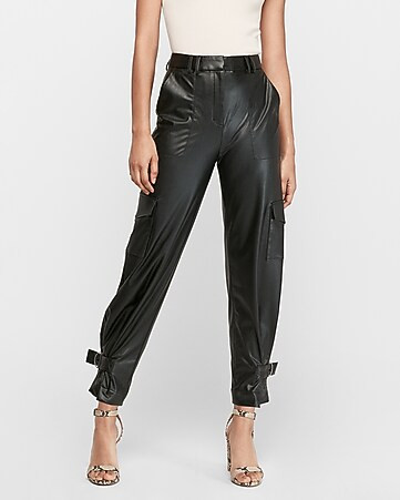 high waisted vegan leather cinched hem jogger pant | Express