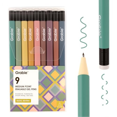 Grabie Erasable Gel Pens, 9 Colors Erasable Pens Multicolor, Make Mistakes Disappear, 0.6mm Medium Point Rollerball Tip Colored Pens for Drawing Writing Planner, Smooth Writing(Rustic Reverie) | Amazon (US)