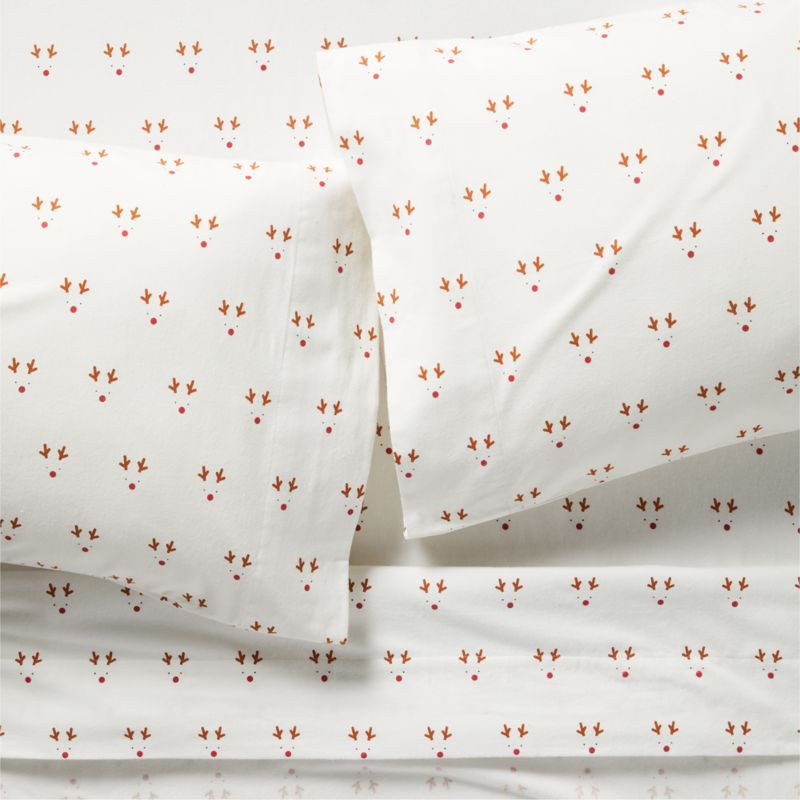 Supercozy Christmas Reindeer Organic Flannel Kids Sheet Set | Crate & Kids | Crate & Barrel