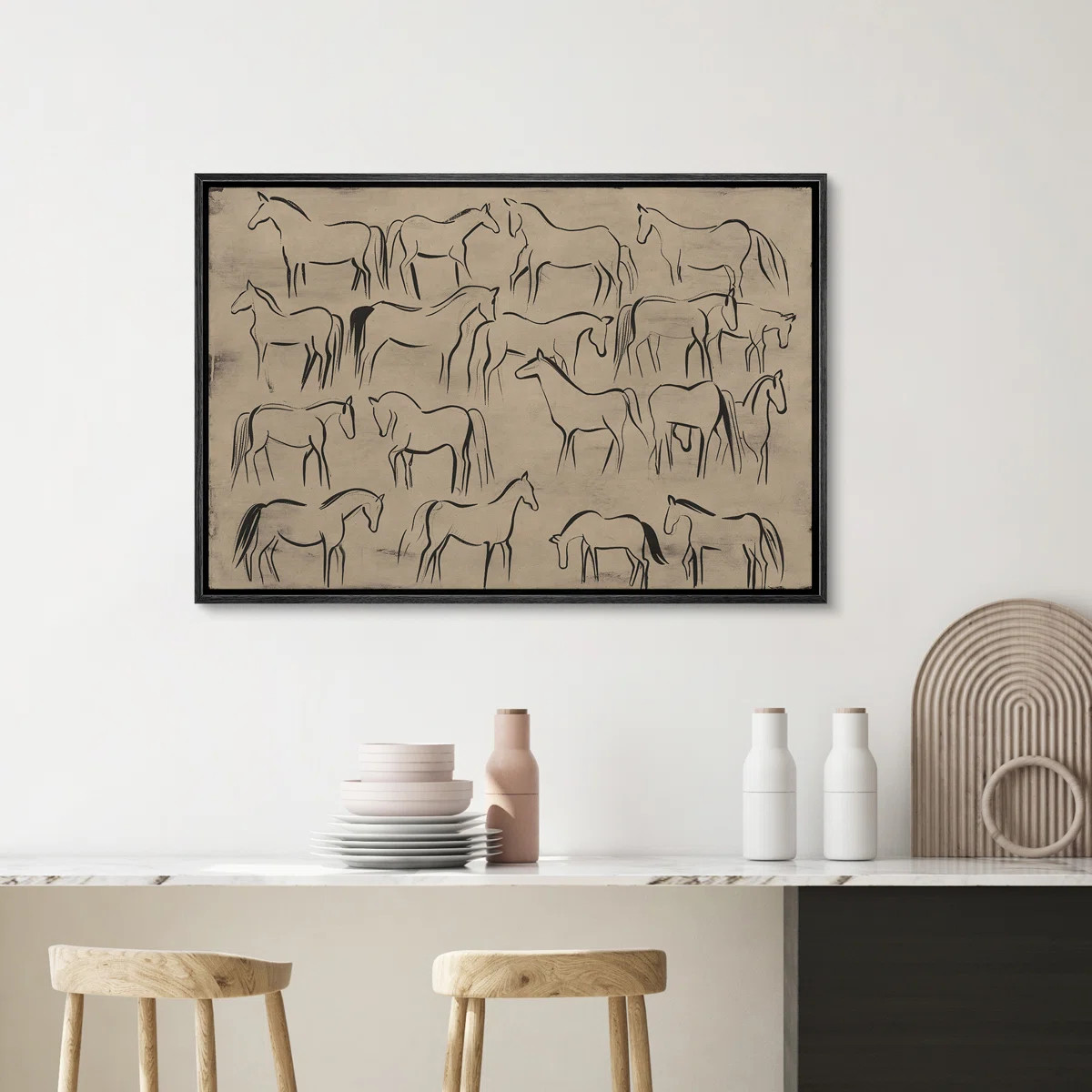 Galloping Herd of Horses Vintage Sketch Art Abstract Beige Neutral Decor Minimalist Modern Wall A... | Wayfair North America