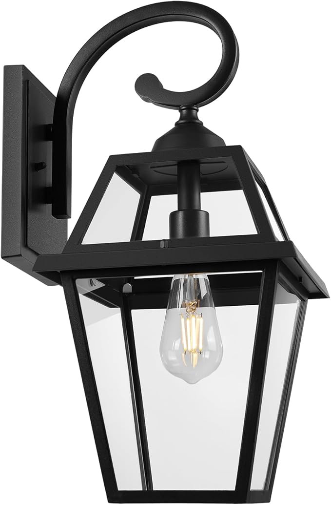 Colonial Outdoor Wall Lantern, Large Black Exterior Light Fixture with Clear Glass for Front Porc... | Amazon (US)
