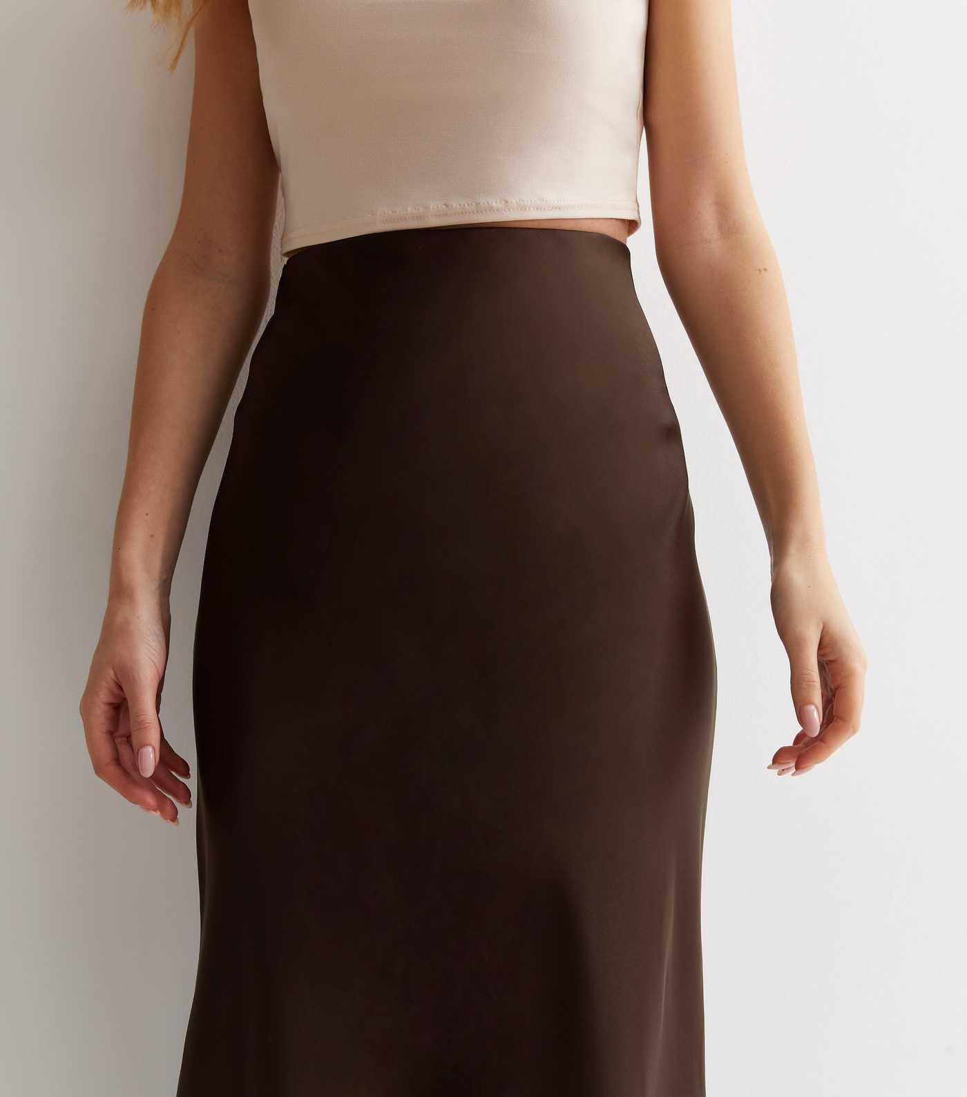 Dark Brown Satin Bias Cut Midaxi Skirt | New Look | New Look (UK)