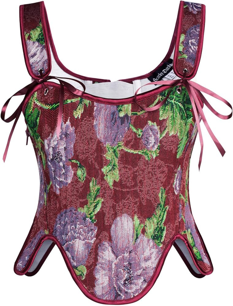 SCARLET DARKNESS Bustier Tops for Women Renaissance Floral Lace Up Bodyshaper Corset with Zipper | Amazon (US)