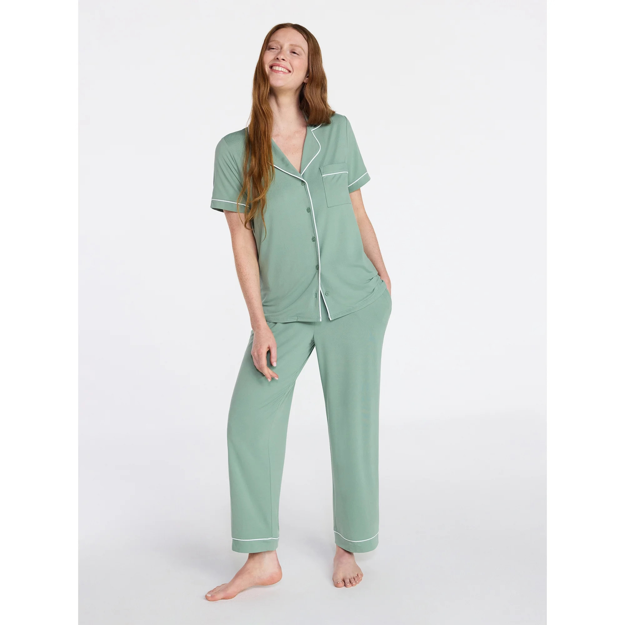 Joyspun Women's Dreamy Soft Collection Notch Knit Top and Capri Pants Pajama Set, 2-Piece, Sizes ... | Walmart (US)