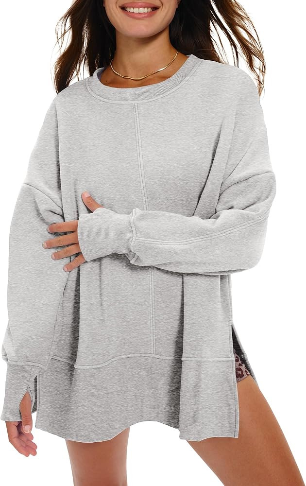 Locachy Women's Oversized Fleece Sweatshirt Casual Winter Warm Pullover Side Slit Sweatshirt 2025... | Amazon (US)