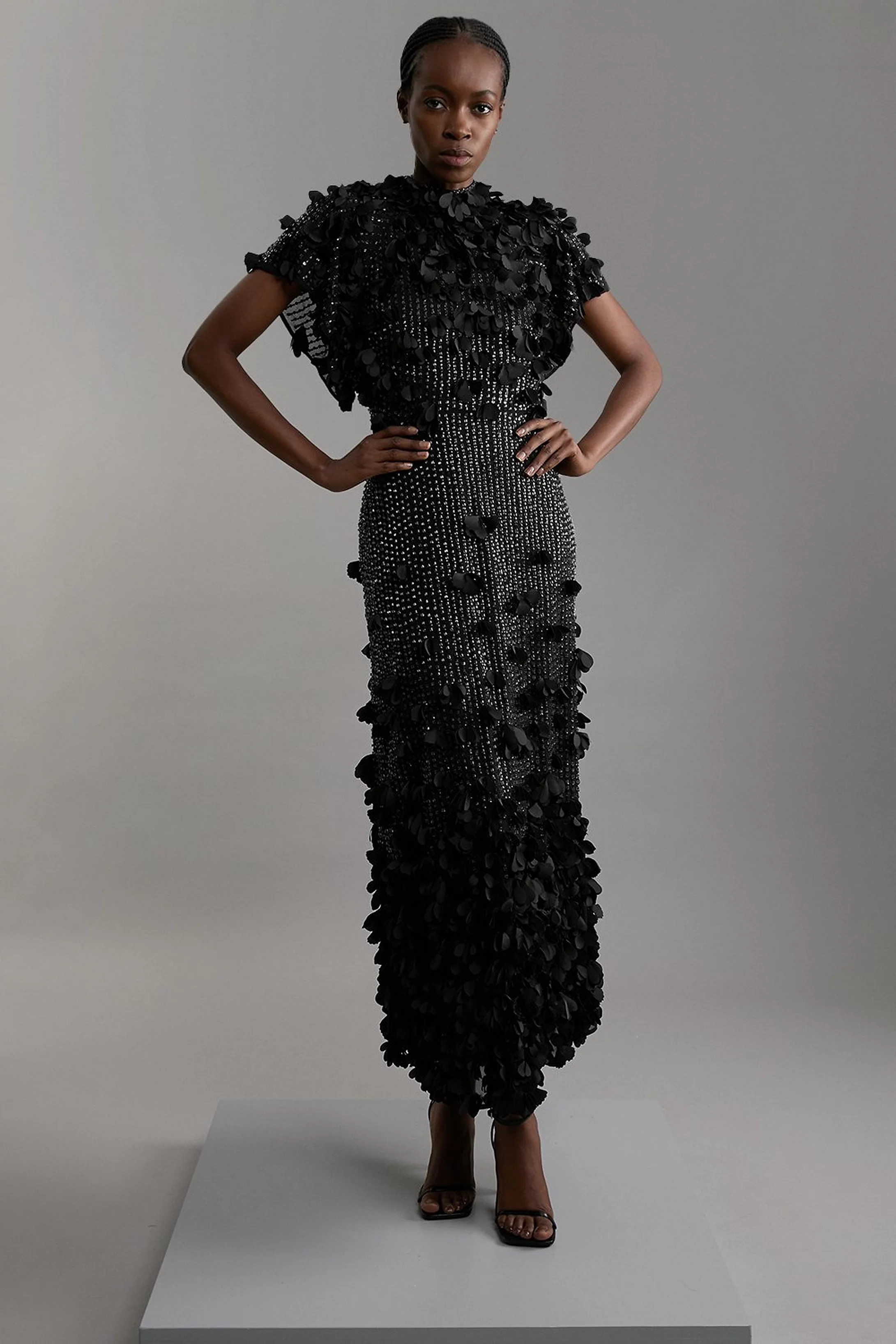 Petite Crystal Applique Angel Sleeve Midaxi Dress | Karen Millen UK + IE + DE + NL