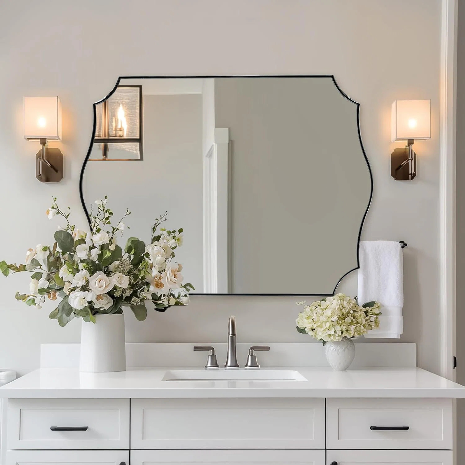 Anayalee Traditional Scalloped Rectangle Bathroom Vanity Mirror | Stainless Steel Frame | Wayfair North America