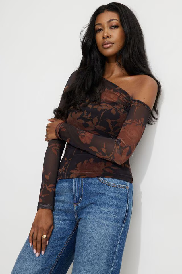 Kat Single Shoulder Mesh Top | Dynamite Clothing