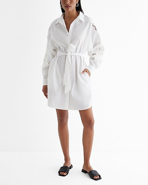 Embroidered Boyfriend Poplin Mini Portofino Shirt Dress | Express