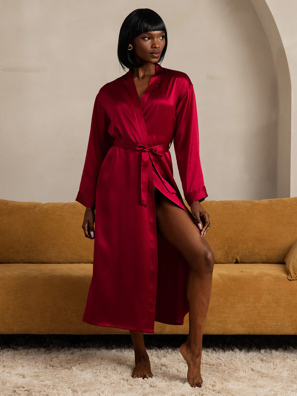 LR-100M | Pure Silk Long Robe for Women | Elegant Sleepwear | SilkSilky