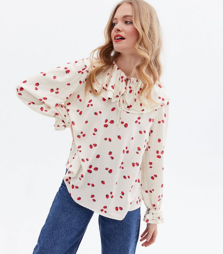 Off White Strawberry Frill Collar Blouse
						
						Add to Saved Items
						Remove from Saved ... | New Look (UK)