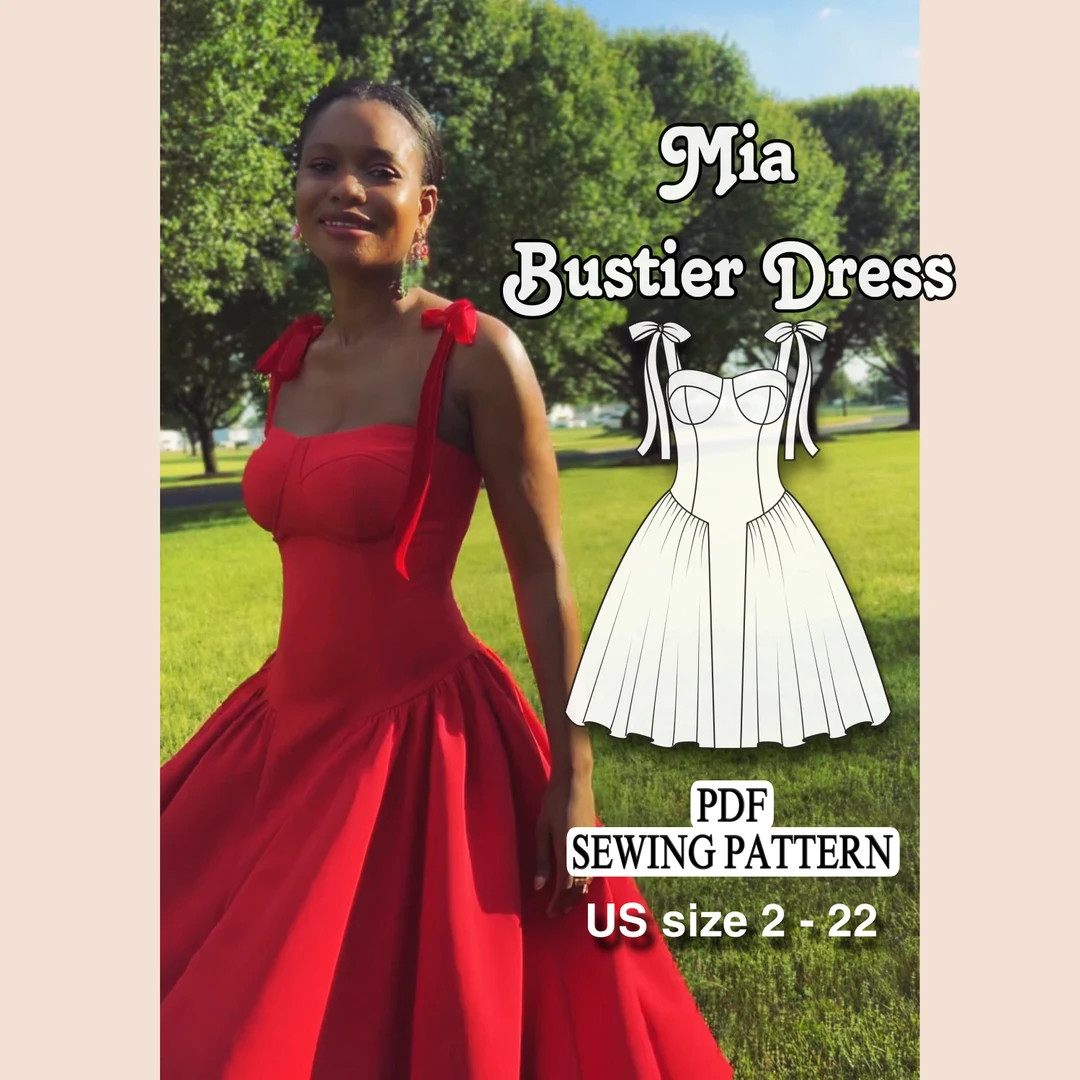 Drop Waist Bustier Dress, Mia Bustier Dress, Flare Bustier Dress, Cupped Bustier Midi Dress ,digi... | Etsy (US)