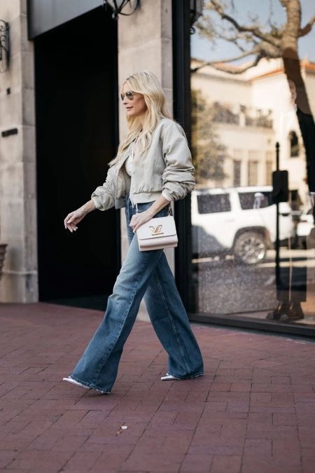 This fabulous cropped bomber jacket is so perfect for spring and it’s UNDER $100! I love how it came together with these stylish wide leg jeans from Frame🤍

#LTKfindsunder100 #LTKstyletip #LTKover40